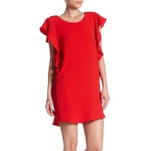 Red Flutter Sleeves Sheath Short Casual Dress- XL